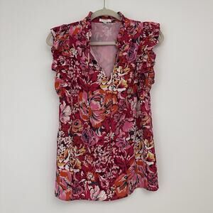 Jade Melody Tam Womens S Pink Floral Sleeveless Lined Blouse Workwear Feminine